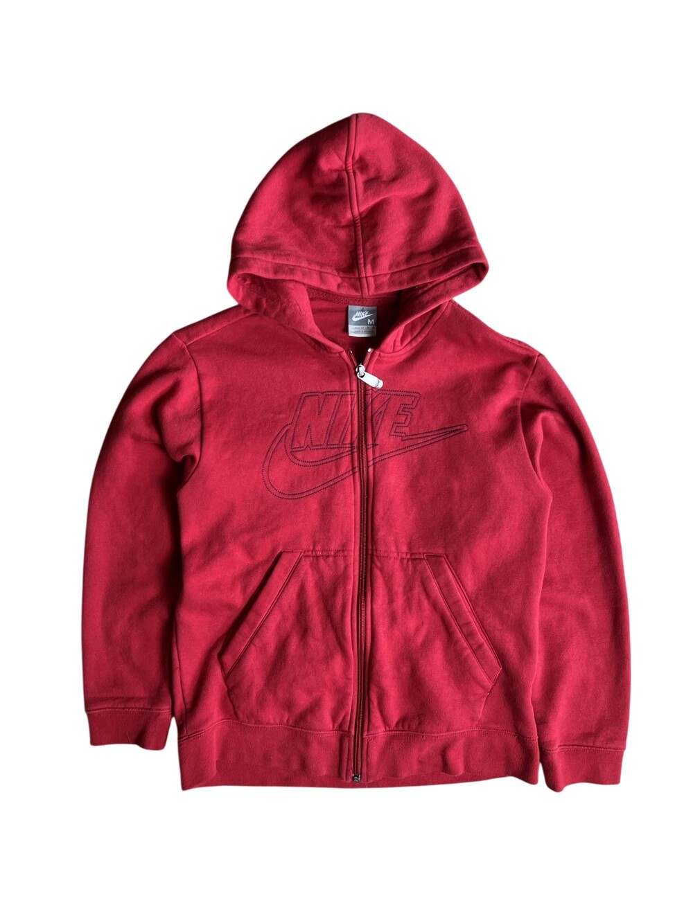 Nike Sweater Unisex Adults M Red Full Zip Hooded Pockets Fleece Embroidered Logo